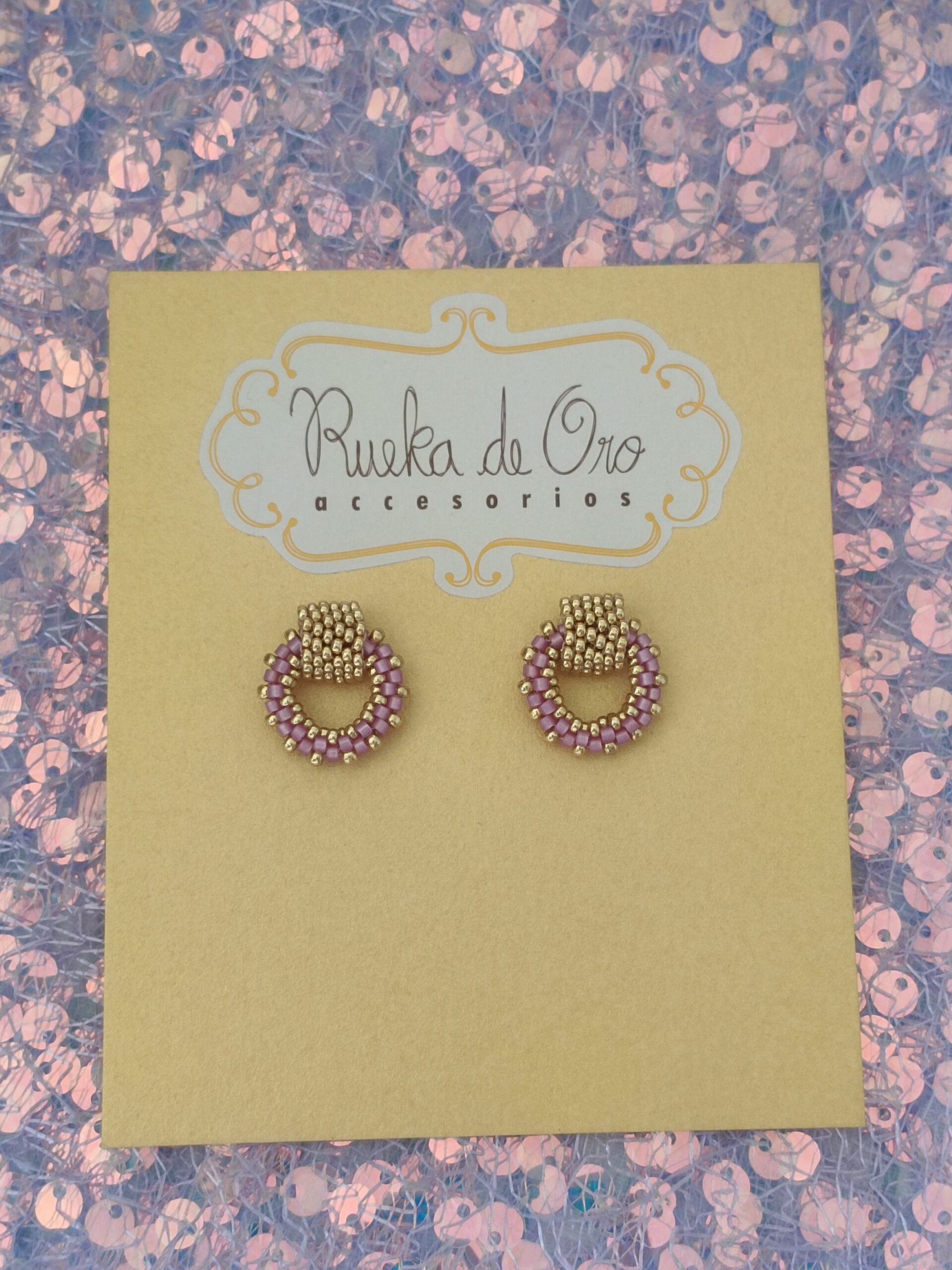 Aretes Mini Topo Miyuki Aro 3D lila rueka de oro accesorios