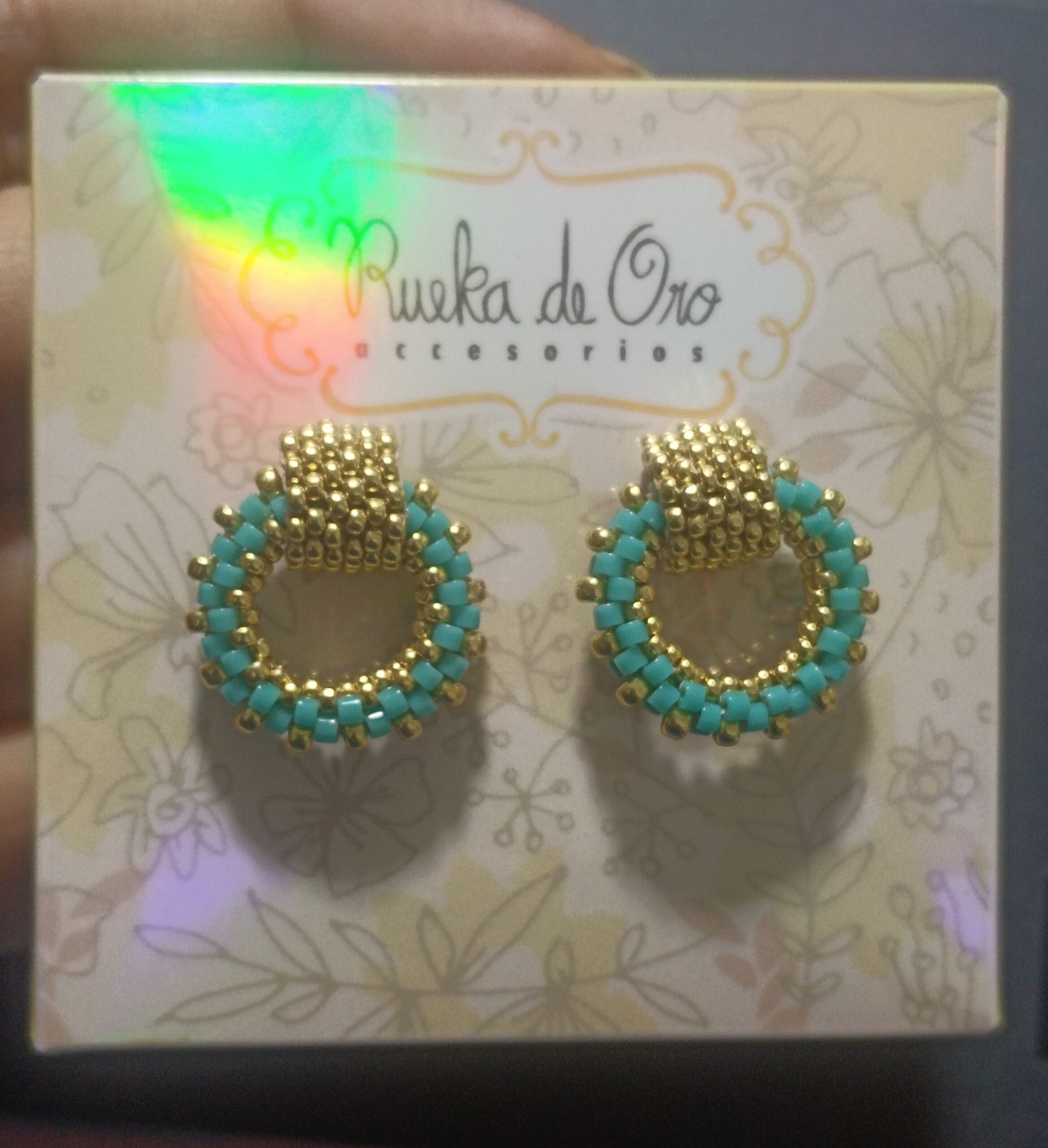 Aretes Mini Topo Miyuki Aro 3D turquesa rueka de oro accesorios