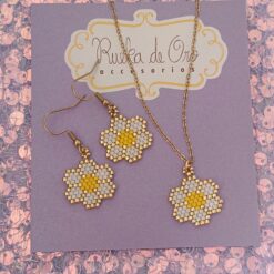 set aretes y cadena margaritas miyuki